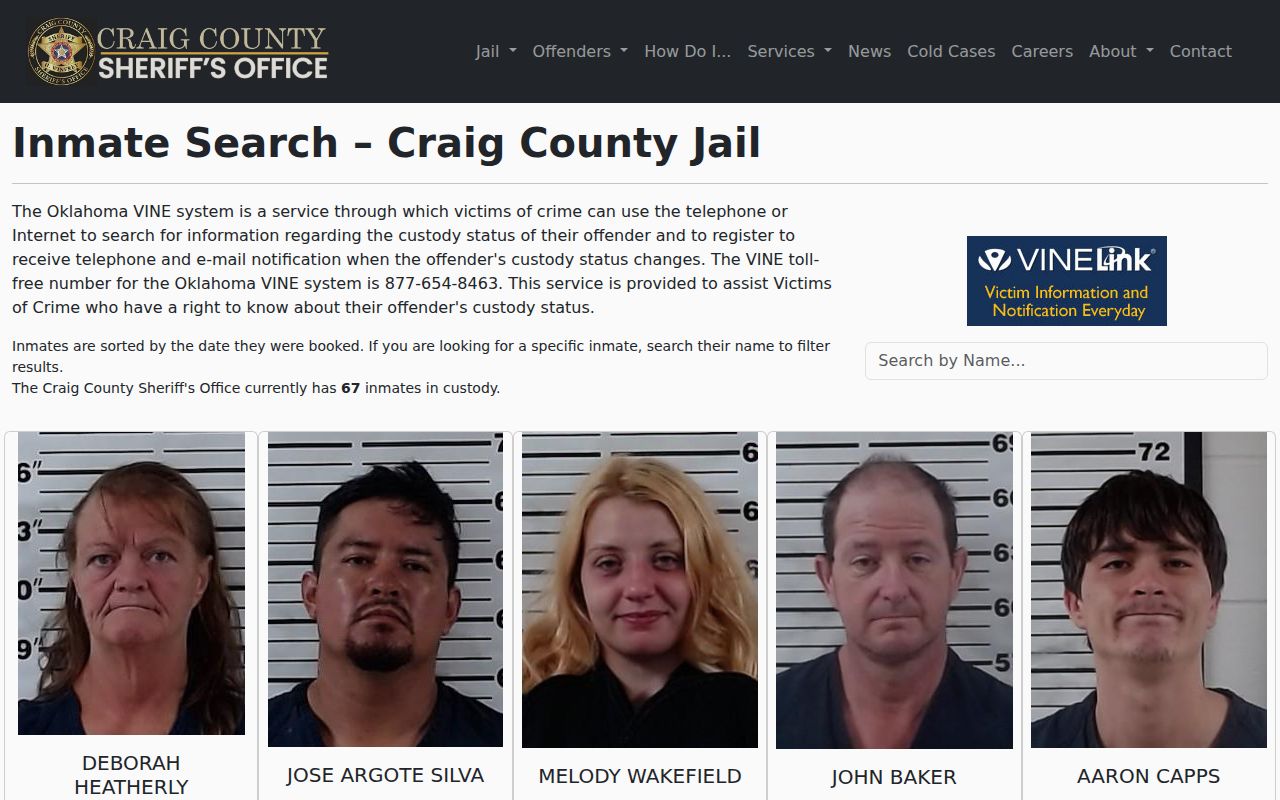 Craig County active warrant search official custody page