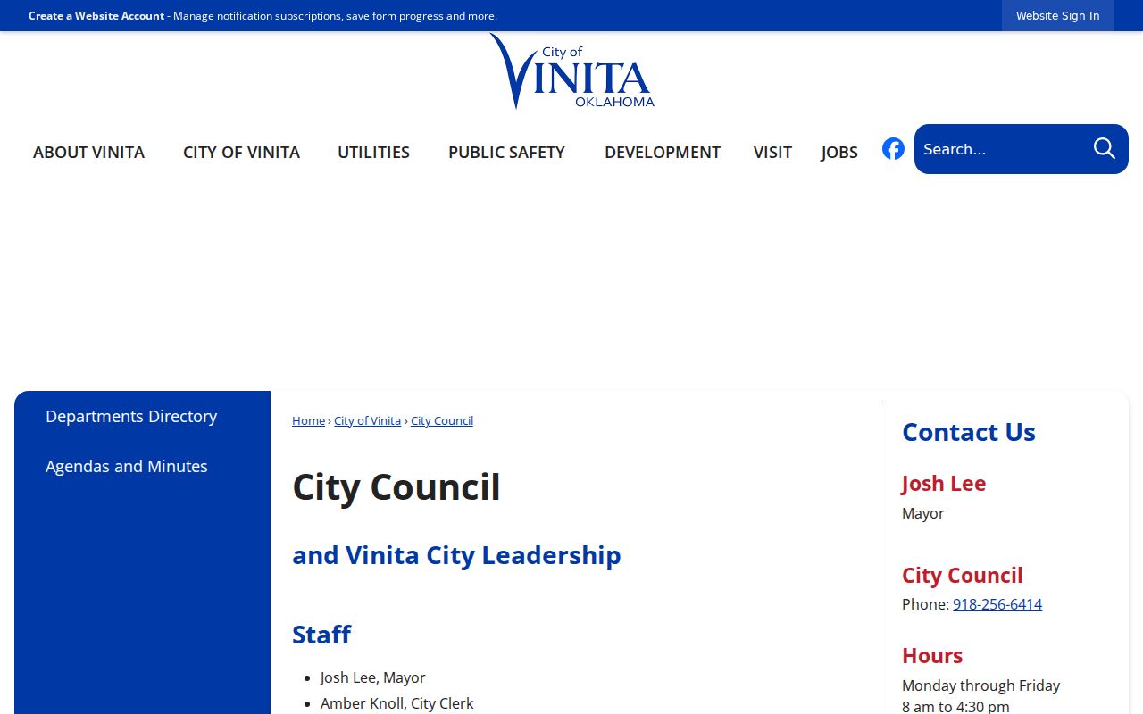 Vinita warrant records official city staff listing