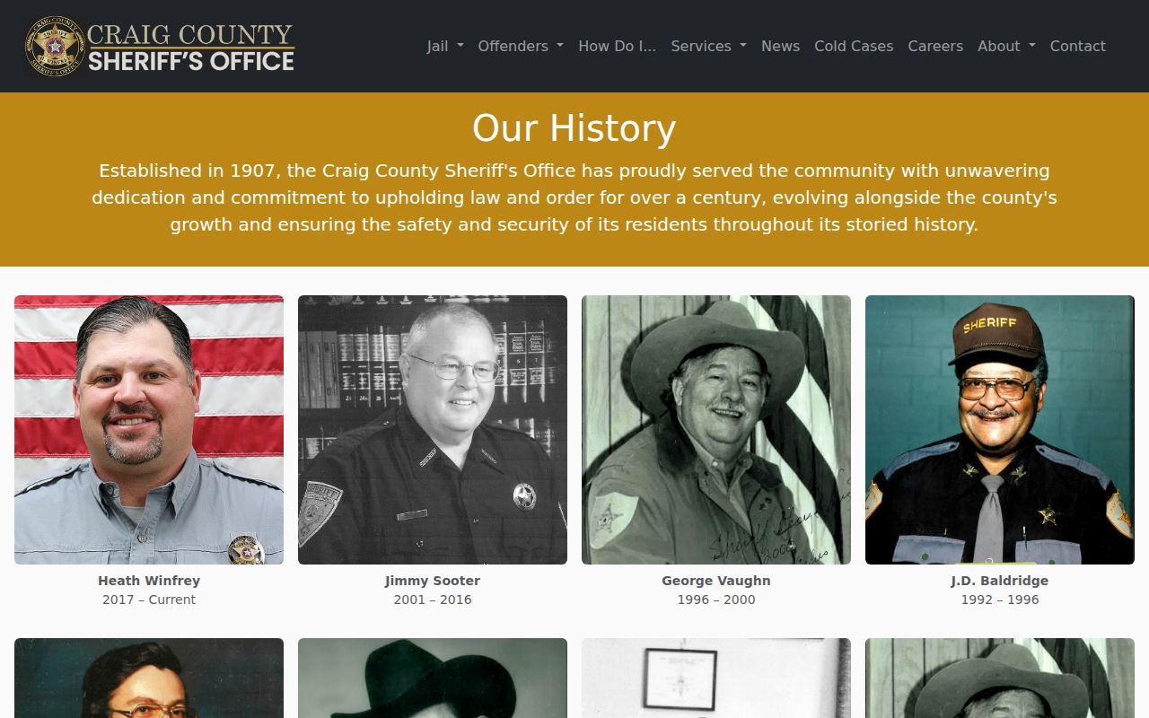 Craig County warrant records sheriff history page